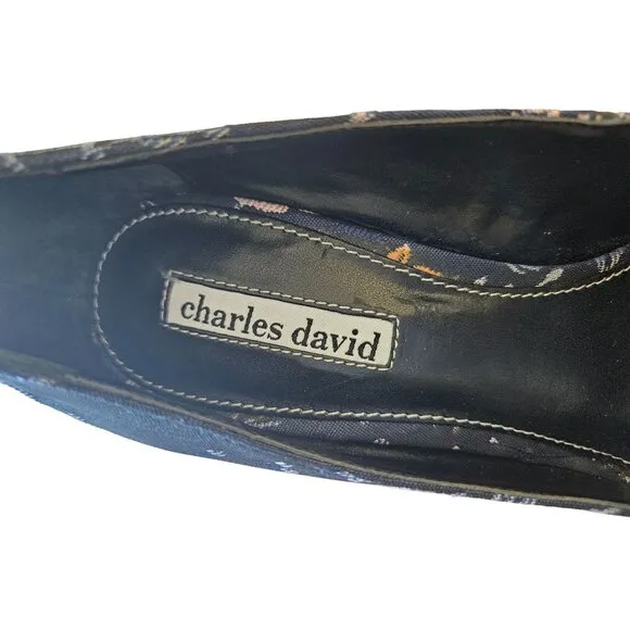 Charles David Denise Blue Floral Brocade Stiletto Heels Women Size 8.5