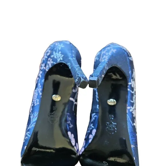 Charles David Denise Blue Floral Brocade Stiletto Heels Women Size 8.5