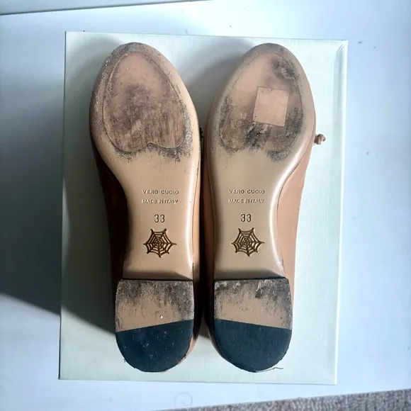 Charlotte Olympia Girls &quot;INCY KISS ME DARCY&quot; Beige Leather Ballet Flats Shoes