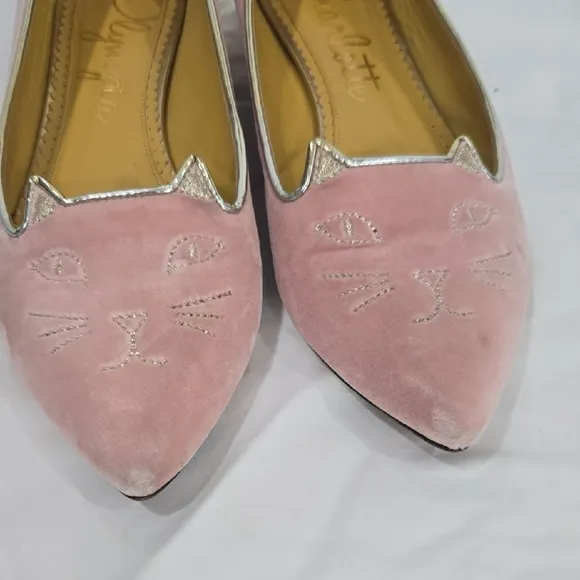 Charlotte Olympia Pink Cat Face Ballet Flats