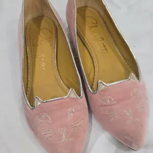 Charlotte Olympia Pink Cat Face Ballet Flats