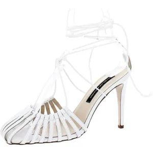 Chelsea Paris Womens Finn White Leather Strappy Caged Toe Heels Shoes New