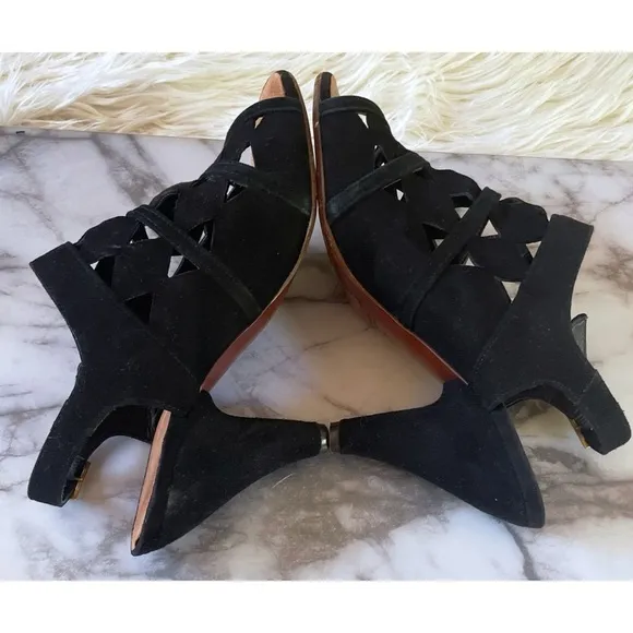 Chie Mihara Booties Black Suede Leather Cut Out Peep Toe Anke Boots Heels US 10​