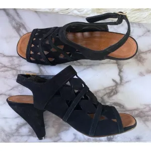 Chie Mihara Booties Black Suede Leather Cut Out Peep Toe Anke Boots Heels US 10​