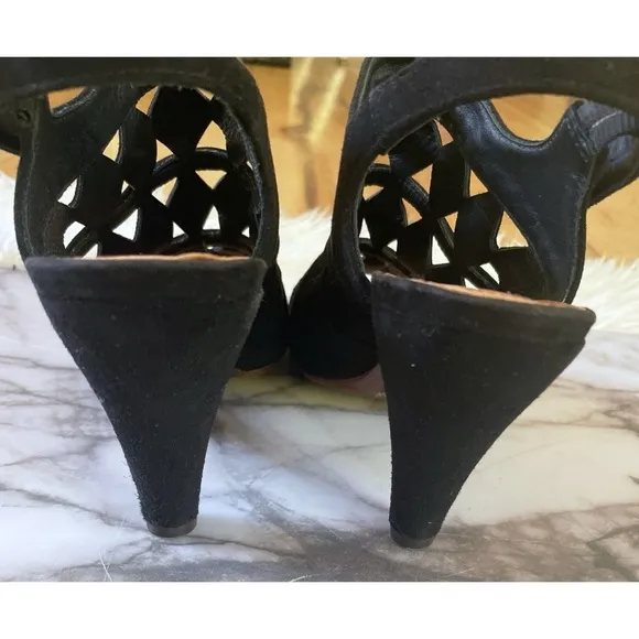 Chie Mihara Booties Black Suede Leather Cut Out Peep Toe Anke Boots Heels US 10​