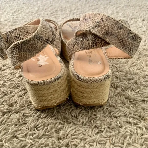 Chinese Laundry Zala espadrille/wedge platform sandals,‎ snake print size 8.5/39