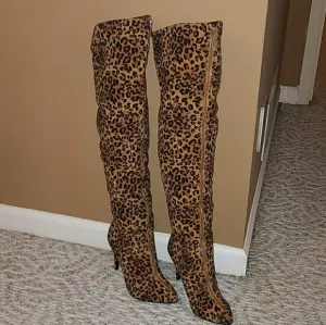 Chinese Laundry Zip Front Cheetah OTK Heeled Boots
