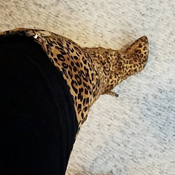 Chinese Laundry Zip Front Cheetah OTK Heeled Boots