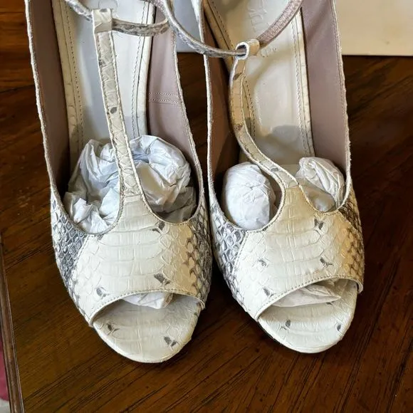 Chloé Ivory Python T-Strap Chunky Heel Shoes, Size 6 – EUC in Original Box