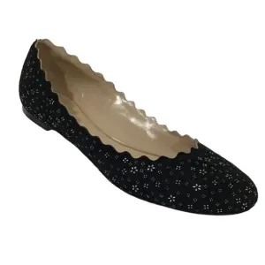 Chloé Black Leather Loafer Suede Ballet Flat Shoes Size 41