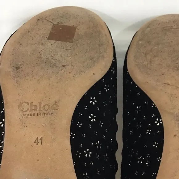Chloé Black Leather Loafer Suede Ballet Flat Shoes Size 41
