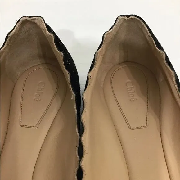 Chloé Black Leather Loafer Suede Ballet Flat Shoes Size 41