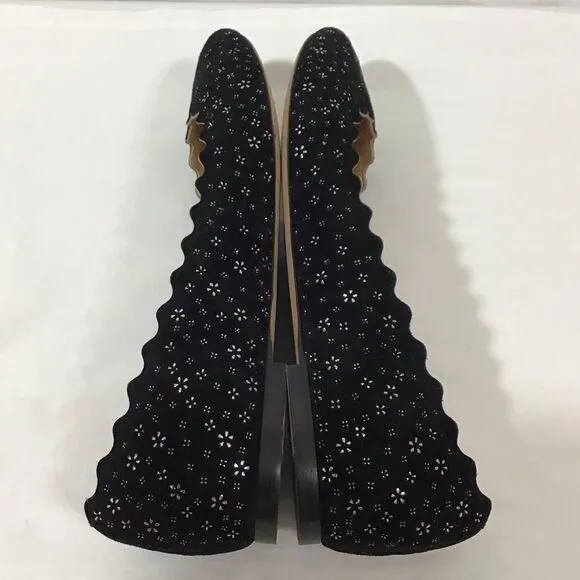 Chloé Black Leather Loafer Suede Ballet Flat Shoes Size 41