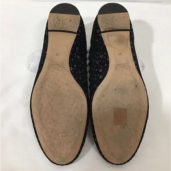 Chloé Black Leather Loafer Suede Ballet Flat Shoes Size 41