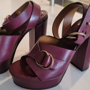 CHLOE Burgundy Platform Shoes with Peep-Toe &amp; Ankle Straps Size EUR 36 NIB