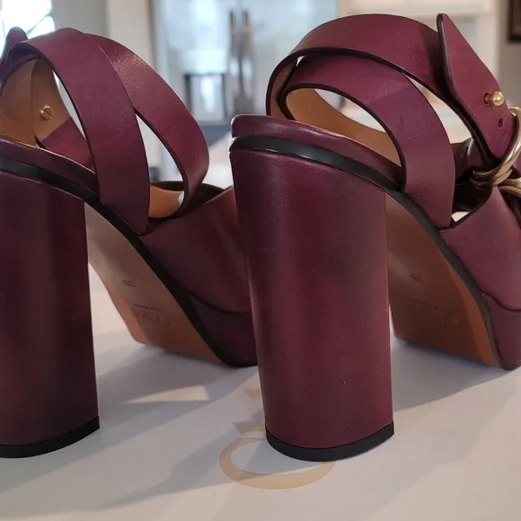 CHLOE Burgundy Platform Shoes with Peep-Toe &amp; Ankle Straps Size EUR 36 NIB