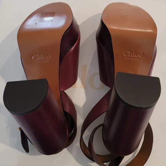 CHLOE Burgundy Platform Shoes with Peep-Toe &amp; Ankle Straps Size EUR 36 NIB