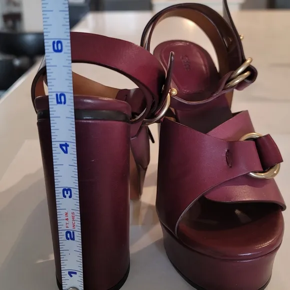 CHLOE Burgundy Platform Shoes with Peep-Toe &amp; Ankle Straps Size EUR 36 NIB