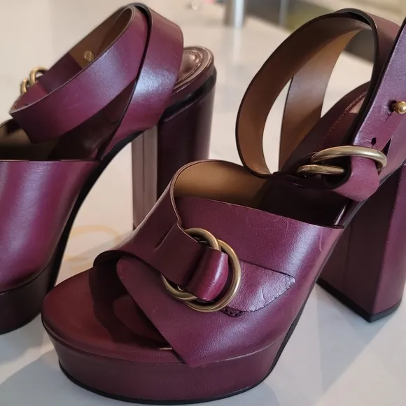CHLOE Burgundy Platform Shoes with Peep-Toe &amp; Ankle Straps Size EUR 36 NIB