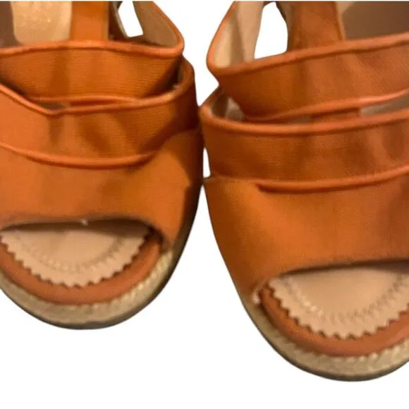 Chloe Canvas Espadrille Wedge Sandals •39/ 8-8.5• Orange Rust Heels Spain