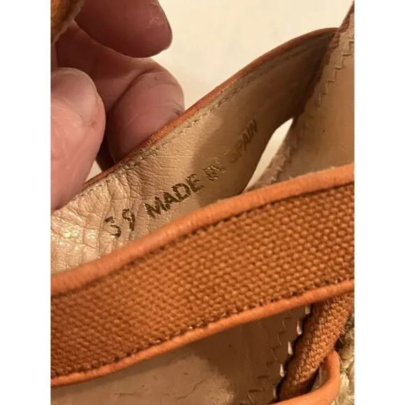 Chloe Canvas Espadrille Wedge Sandals •39/ 8-8.5• Orange Rust Heels Spain