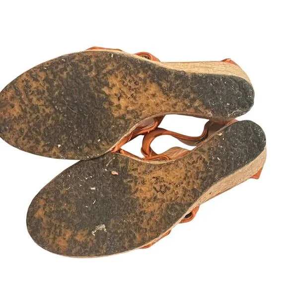 Chloe Canvas Espadrille Wedge Sandals •39/ 8-8.5• Orange Rust Heels Spain