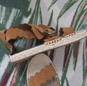 Chloe Lauren Brown Suede Espadrille Wrap Sandals Size 37