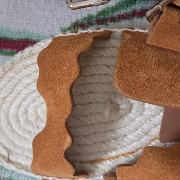 Chloe Lauren Brown Suede Espadrille Wrap Sandals Size 37