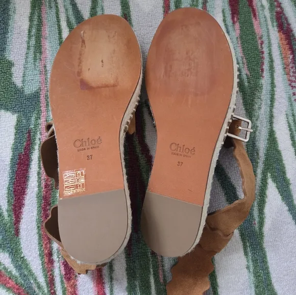 Chloe Lauren Brown Suede Espadrille Wrap Sandals Size 37