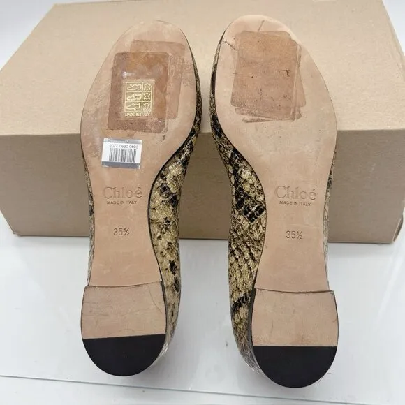 Chloe Lauren Scalloped Ballet Shoes Flats Dark Greige Snakeskin Leather US 35.5