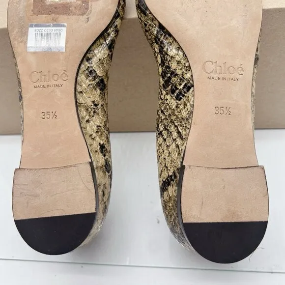 Chloe Lauren Scalloped Ballet Shoes Flats Dark Greige Snakeskin Leather US 35.5