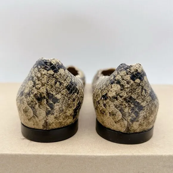 Chloe Lauren Scalloped Ballet Shoes Flats Dark Greige Snakeskin Leather US 35.5