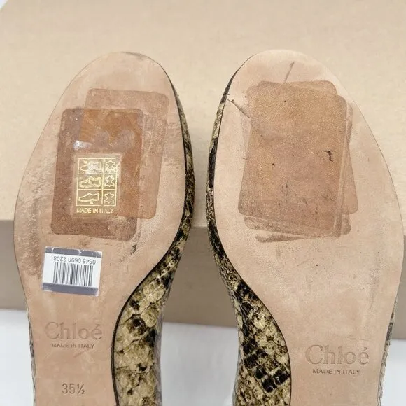 Chloe Lauren Scalloped Ballet Shoes Flats Dark Greige Snakeskin Leather US 35.5