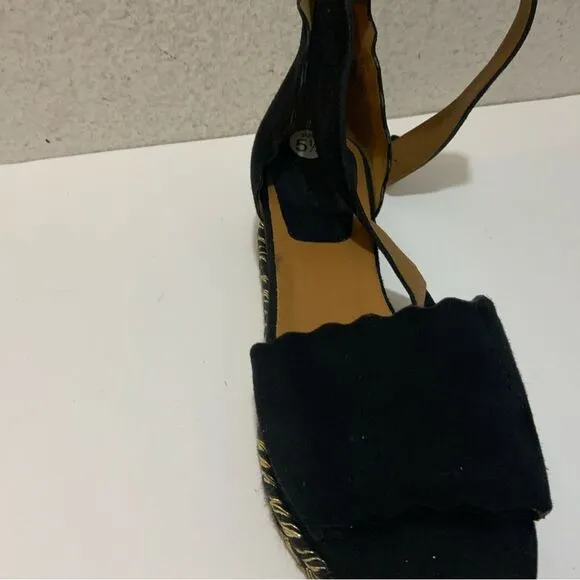 Chloe Black Suede Lauren Espadrille Wedge Sandals Size 36