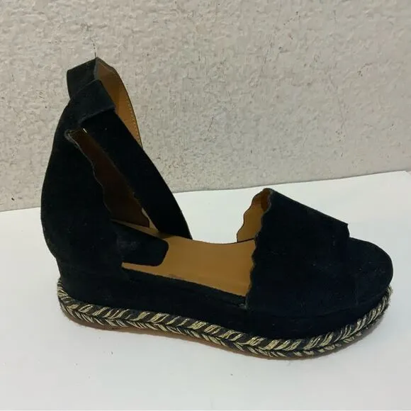 Chloe Black Suede Lauren Espadrille Wedge Sandals Size 36