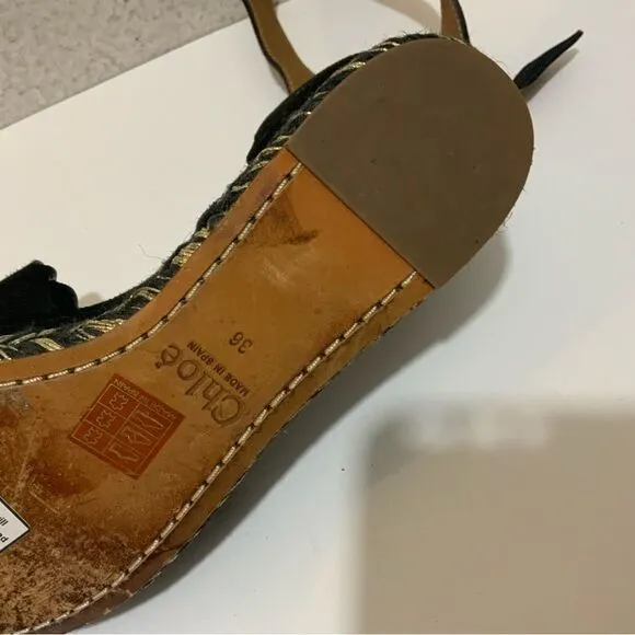Chloe Black Suede Lauren Espadrille Wedge Sandals Size 36