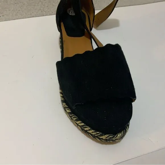 Chloe Black Suede Lauren Espadrille Wedge Sandals Size 36