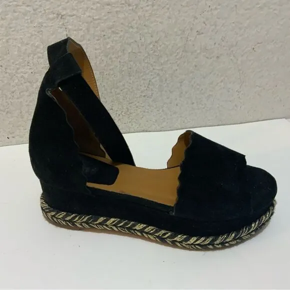 Chloe Black Suede Lauren Espadrille Wedge Sandals Size 36
