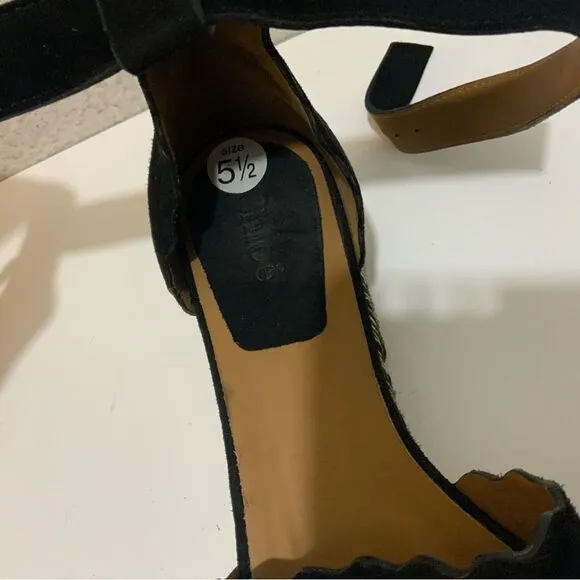 Chloe Black Suede Lauren Espadrille Wedge Sandals Size 36