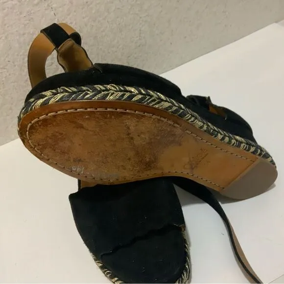 Chloe Black Suede Lauren Espadrille Wedge Sandals Size 36