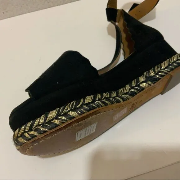 Chloe Black Suede Lauren Espadrille Wedge Sandals Size 36
