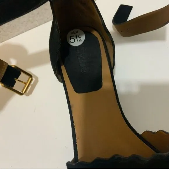 Chloe Black Suede Lauren Espadrille Wedge Sandals Size 36