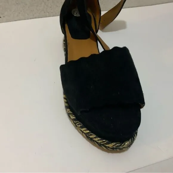 Chloe Black Suede Lauren Espadrille Wedge Sandals Size 36