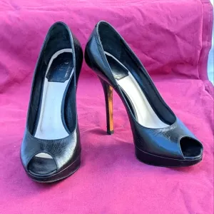 Christian Dior black leather open toed platform heels Size 36 1/2