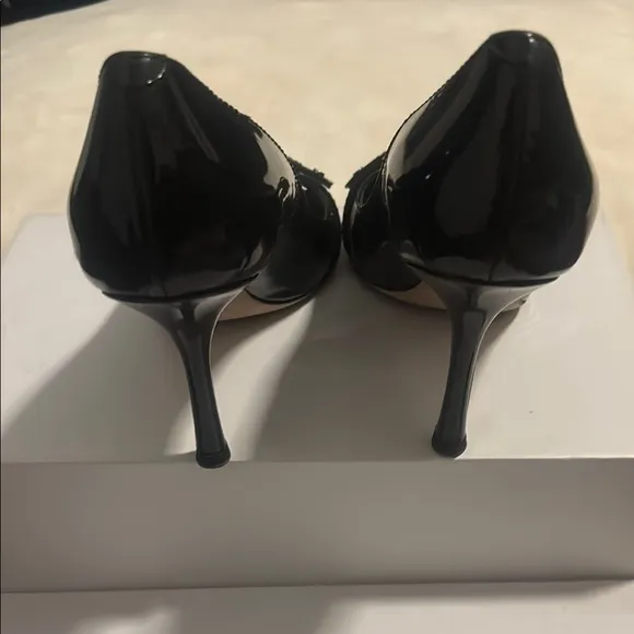 Christian Dior Black Patent Leather CD Logo Peep Toe Pumps