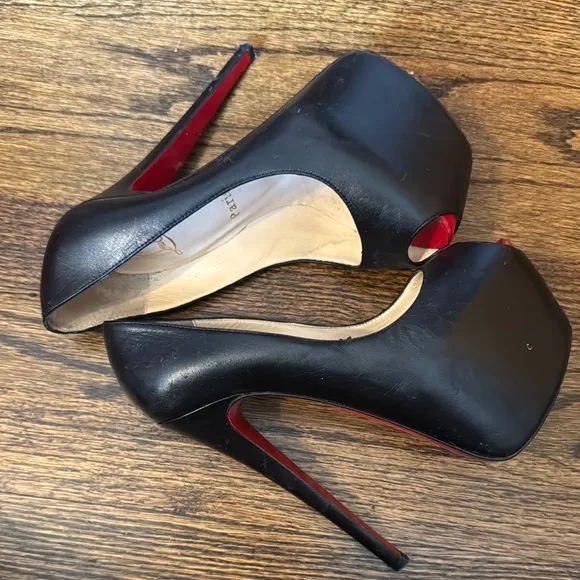 Christian Louboutin Black and Red Peep Toe Heels - MOVING SALE