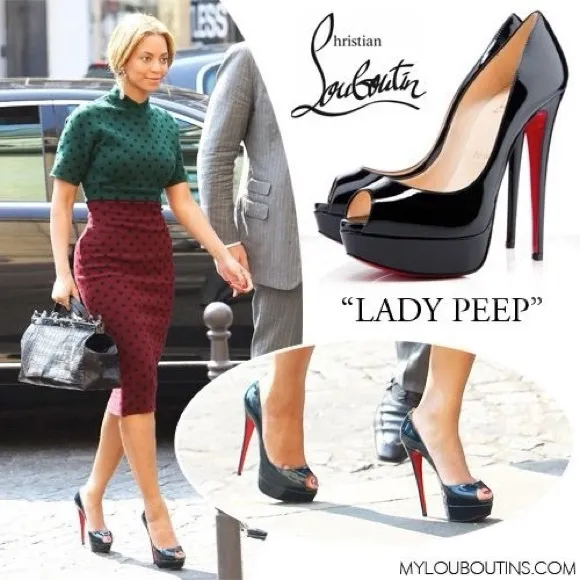 CHRISTIAN LOUBOUTIN Black Patent Leather Lady Peep 150 Platform Peep-Toe…