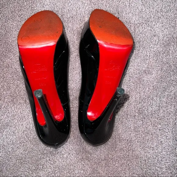 CHRISTIAN LOUBOUTIN Black Patent Leather Lady Peep 150 Platform Peep-Toe…