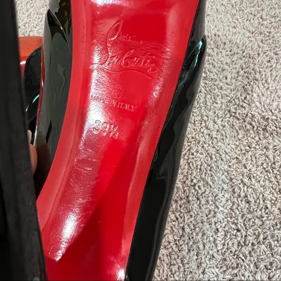 CHRISTIAN LOUBOUTIN Black Patent Leather Lady Peep 150 Platform Peep-Toe…