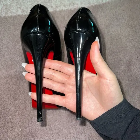 CHRISTIAN LOUBOUTIN Black Patent Leather Lady Peep 150 Platform Peep-Toe…